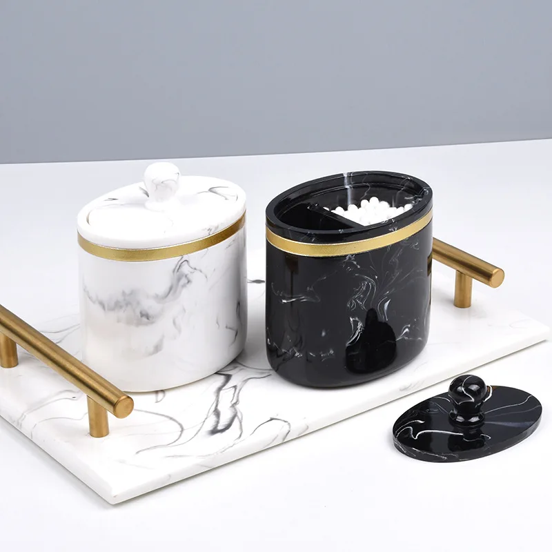 Porte-cure-dents en marbre avec couvercle, boîte de rangement portable, distributeur de coton-tige, conteneur avec couvercle, décor de salon à la maison