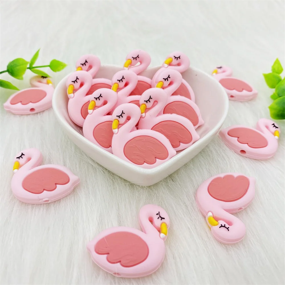 1/10pcs Silicone Beads & Baby Teether Pink Swan Flamingo Bead DIY Making Baby Teething Necklace Accessories Nursing Toy