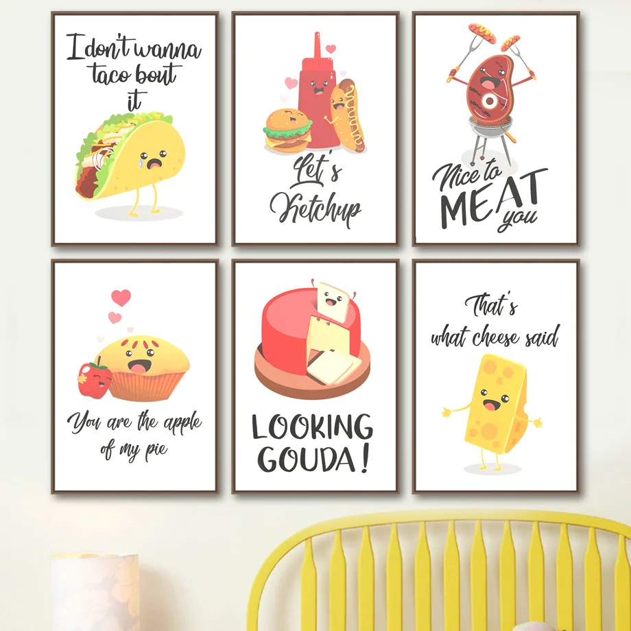 Картина на холсте с изображением гамбургера, стейка, торта, сыра