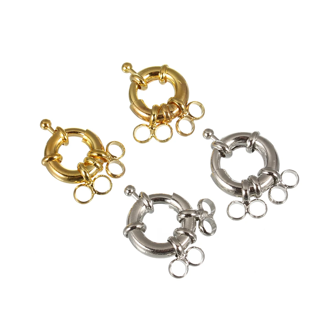 10pcs/lot Rhodium Gold Color Round Copper Spring Clasps For Necklace Bracelet Connectors Clasps With 2 Loop DIY Crafts Findings