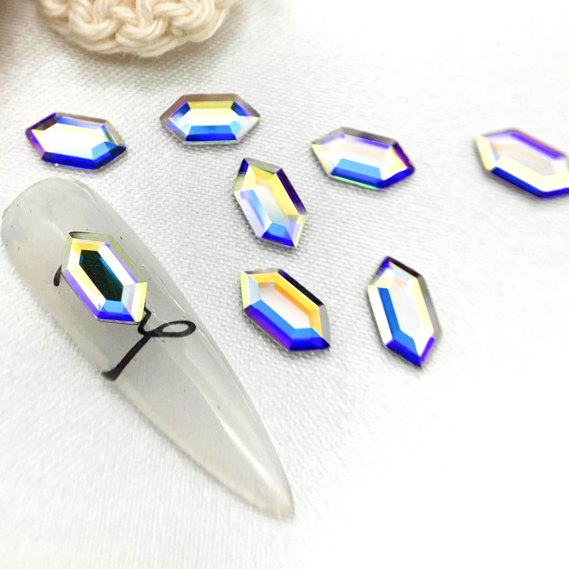 Elongated Hexagon 4X8mm New Colorful Flatback Glass Crystal Glitter DIY Rhinestones Accessories for Nail DIY Garment Decorations