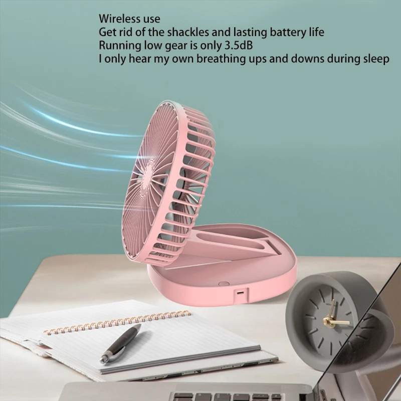 Small Desk Rechargeable Foldable Table Fans with 3 Speeds, Personal Portable Fan for Stroller Bedroom Office, 3 Colors