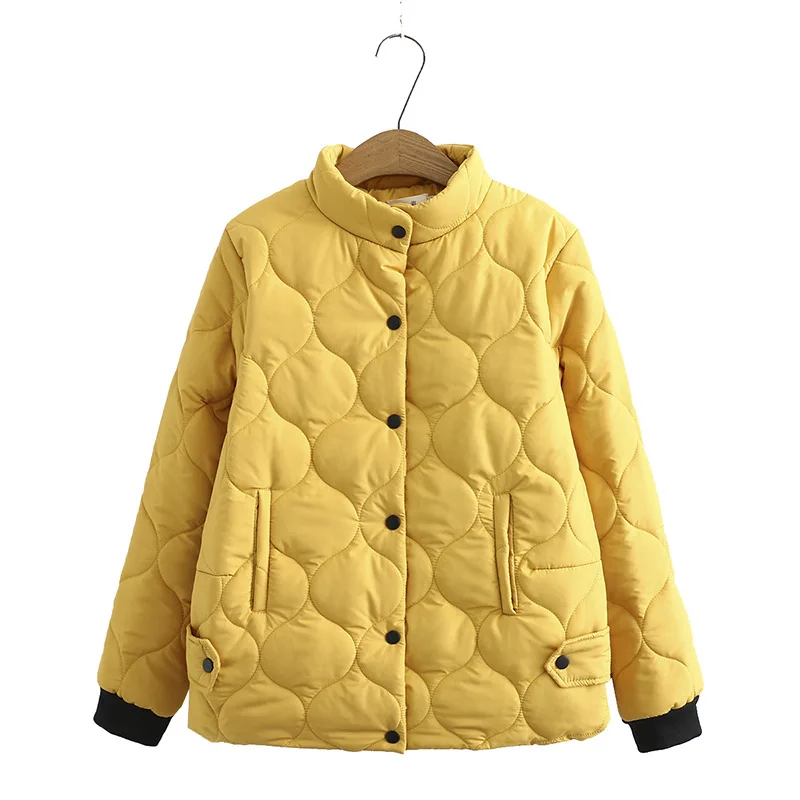 Yellow Black Women Cotton Coat Parka 2021 New Winter Jacket Short Loose Padded Thick Down Cotton Warm Overcoat Parkas Female