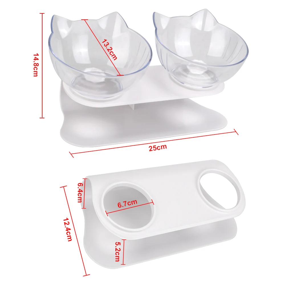 Durable Double Bowls Pet Food Water Feeder With Raised Stand Protection Cervical Non-slip Cat Bowl Dog Bowl Cat Dogs Feeder