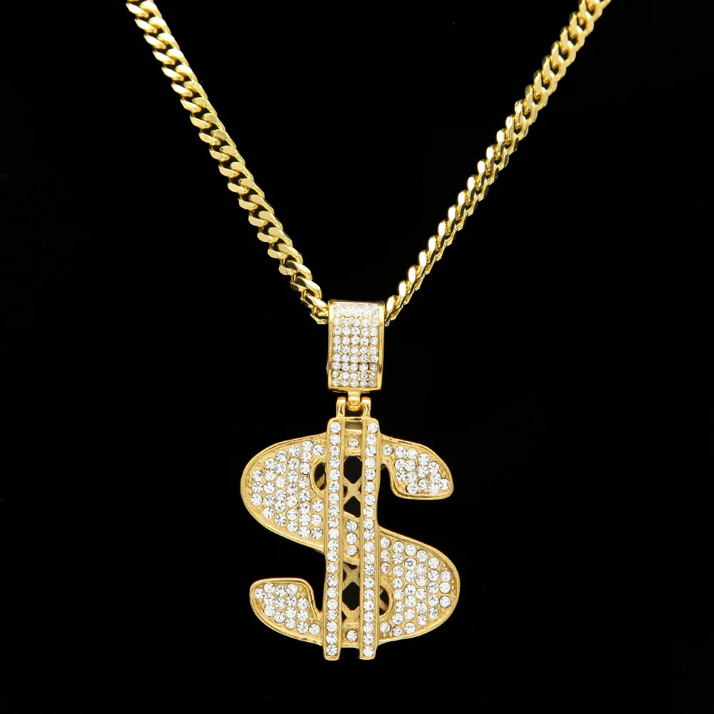 

Stainless steel plated diamond US dollar personality pop pendant hip hop US dollar necklace jewelry custom accessories