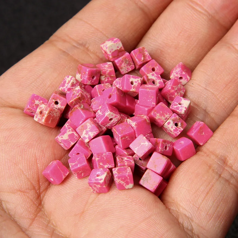 20pcs/lot Natural Square Beads Cube Rose Sea Sediment Loose Spacer Bead For Making DIY Bracelet Necklace Earings Accessories 4MM