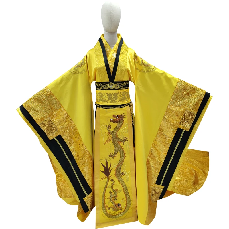 Yellow Golden Gorgeous Embroidery Female Emperor Dragon Robe Costume Hanfu for TV Play Legend of Tang Empress Wu Meiniang