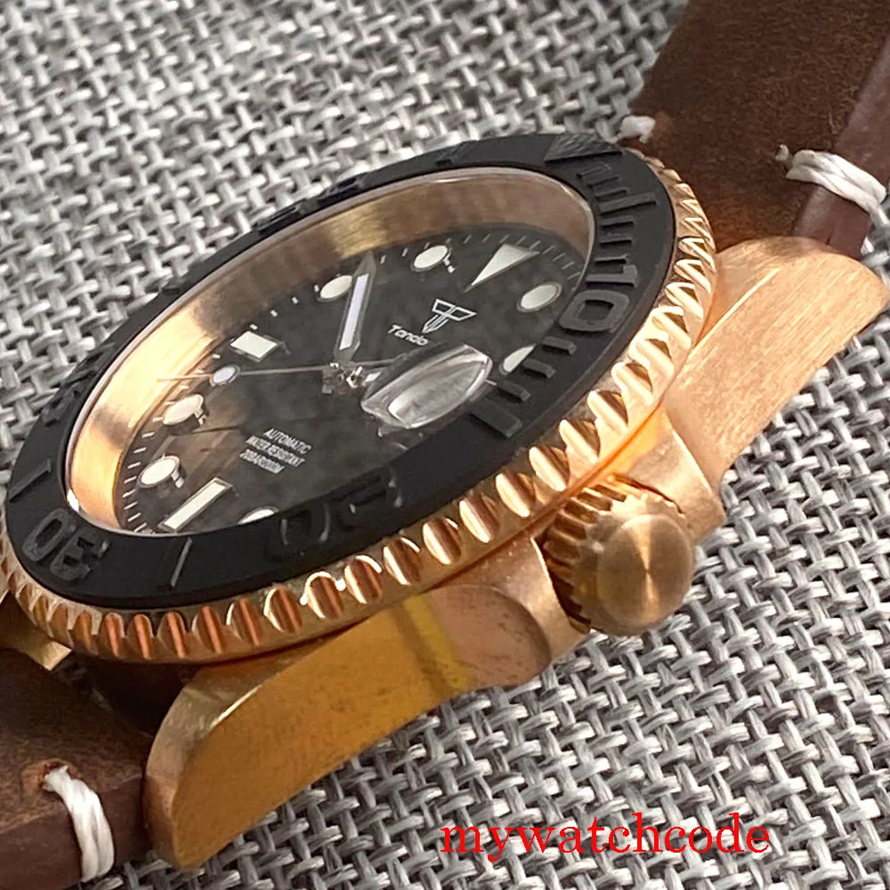 Tandorio 40mm NH35A Solid Real Cusn8 Bronze Automatic Men Watch Sapphire Crystal 200m Waterproof 120 Clicks Rotating Bezel