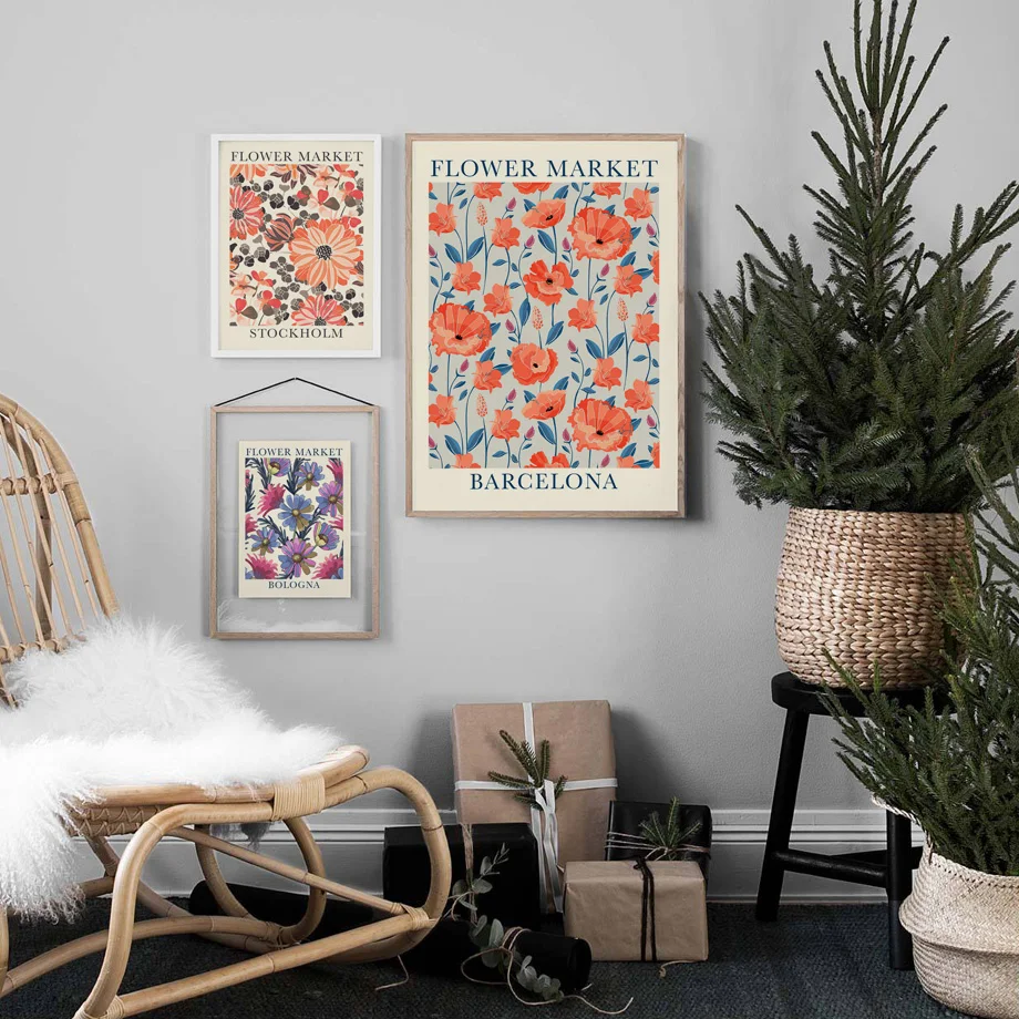 Abstract Flower Market Nordic Poster Kyoto Barcelona Copenhagen Wall Art Print Canvas Painting Decor Pictures For Living Room