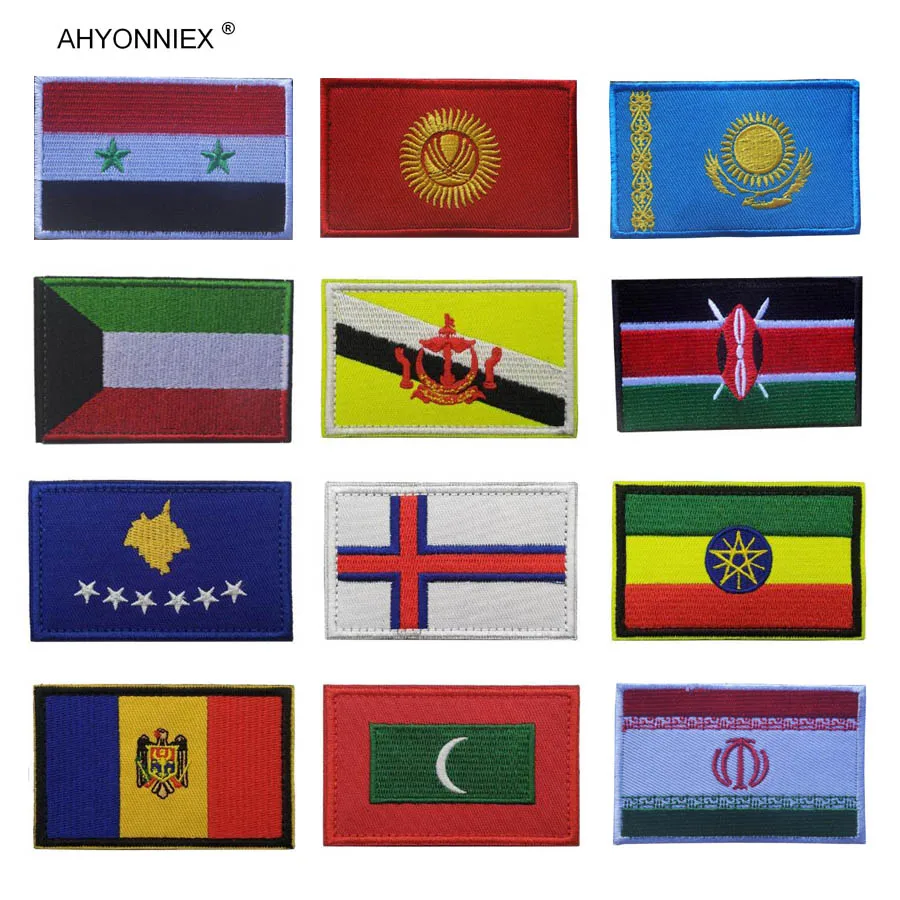 AHYONNIEX 1PC Kuwait Brunei Sri Lanka Maldives Country Flag Patches Armband Backpack Stickers Clothes Badge DIY Applique