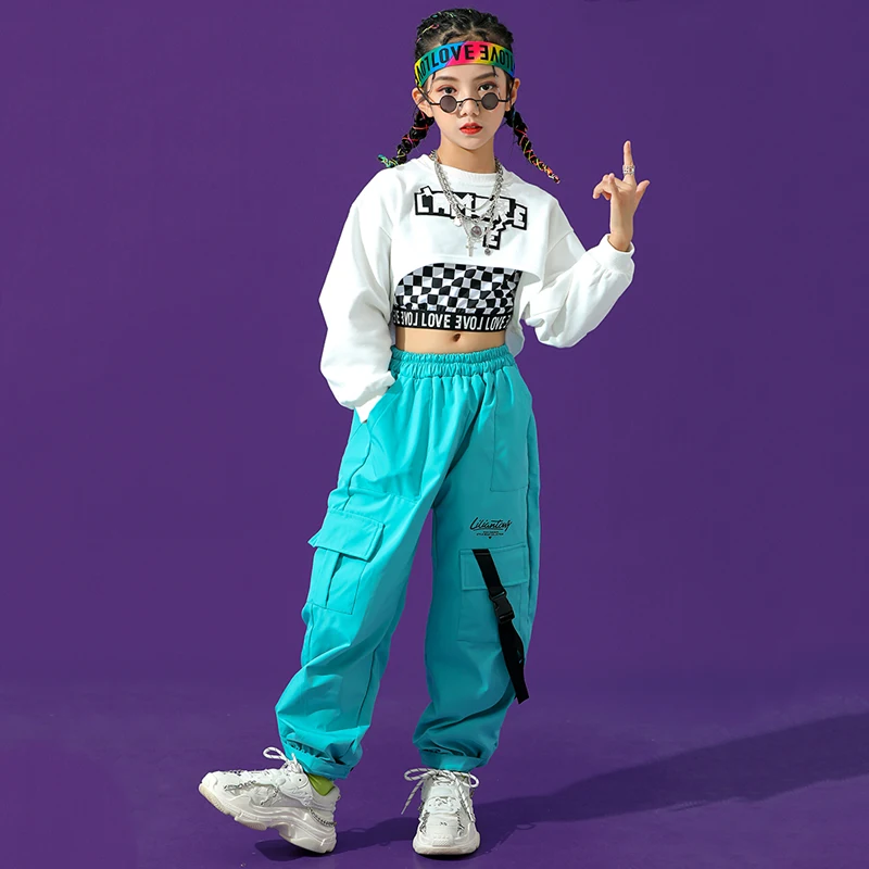 สาวห้องบอลรูม Hip Hop Dance เสื้อผ้า Crop Tops กางเกงหลวมแจ๊สฝึกสวมใส่เด็กคอนเสิร์ต Catwalk Street Dance เครื่องแต่งกาย BL7594