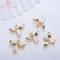 (1284)6PCS 11.5x9.5MM 24K Gold Color Plated Brass with Zircon Creative Insect Charms Pendants for Jewelry Making Accessorie