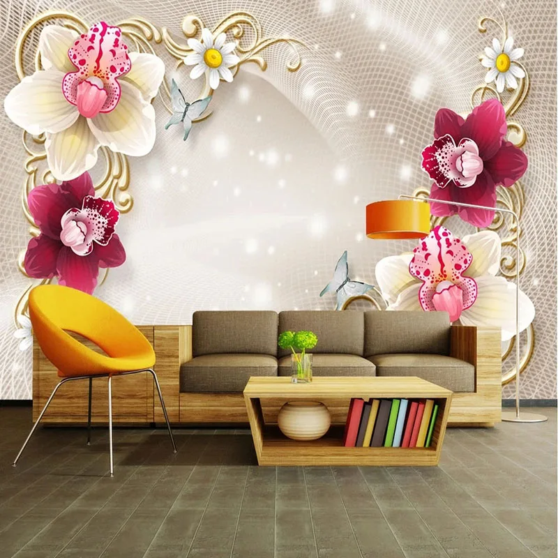 Custom 3D Mural Wallpaper 3D Relief Red Flower Fresco Sticker Living Room TV Sofa Bedroom Backdrop Home Decor Papel De Parede 3D