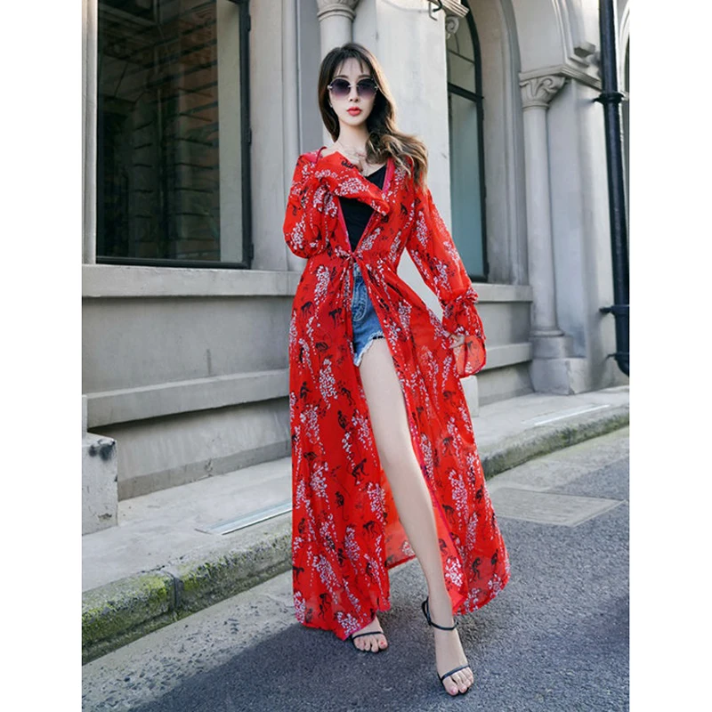 Chiffon Cardigan With Hat Outside Female Super Long Sun Protection Cape Hooded Summer 2025 The New Women's Beachwear Jackets 391