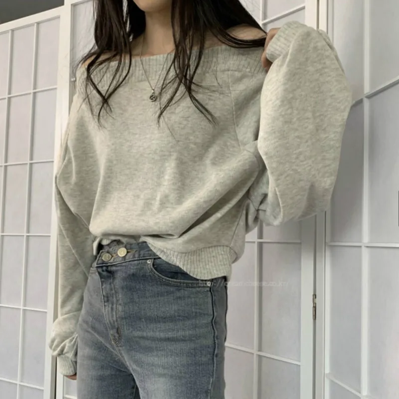 Women Sweaters New Slash Neck  Black Fashion Students Knitting Street Loose England Casual Long Sleeve Female Pullovers Sweaters