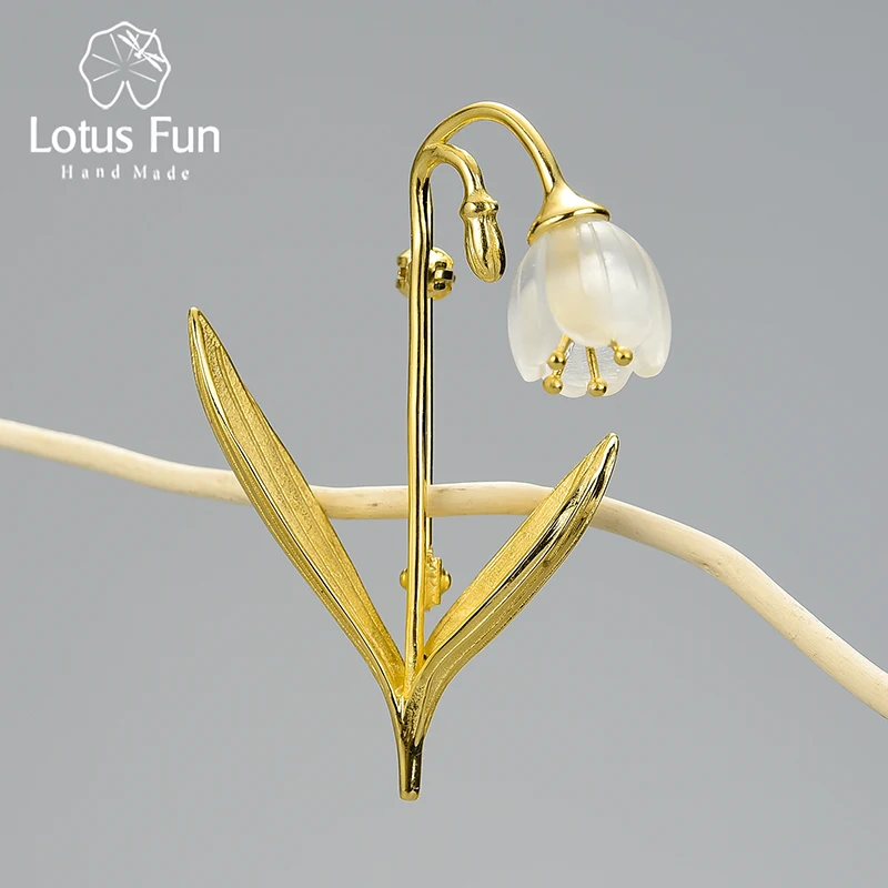 

Lotus Fun реальные 925 серебро ручной работы Fine Jewelry Природный кристалл ландыш цветок броши для Для женщин Brincos
