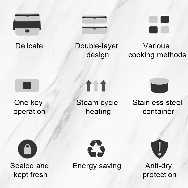 Fiambrera eléctrica con calefacción portátil, cajas Bento de 110V y 220V, calentador de alimentos, olla arrocera, contenedor, juego de vajilla para el hogar y la Oficina