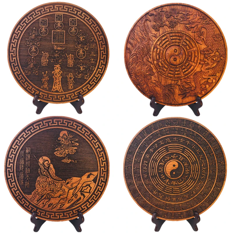 Taoist Fengshui ornaments, Taoist utensils, Zhang Tianshi statue, Tianshi five thunder Fu, peach wood disc congenital bagua map