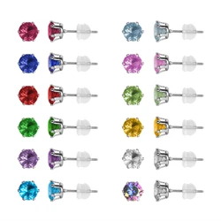 12 Pairs 316L Stainless Surgical Steel Stud Earring Sets Cubic Zirconia Birthstone CZ Stud Earrings for Women Girls 3 4 5 6mm