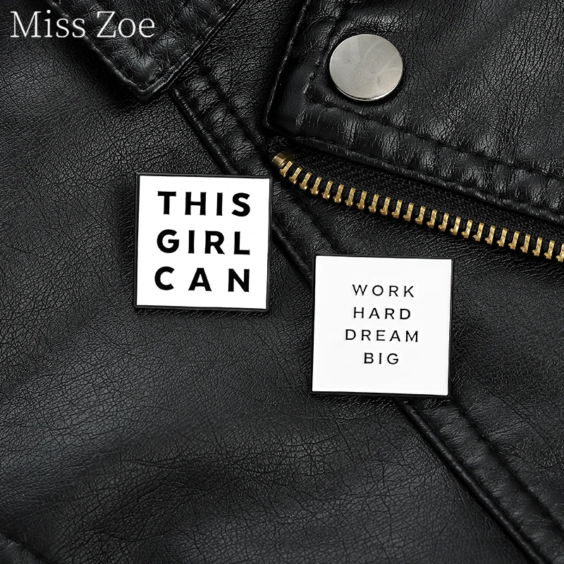 Interesting Conversation Enamel Pin This Girl Can Black Letters Motivational Sayings Badges Girl Power Brooches Feminist Jewelry