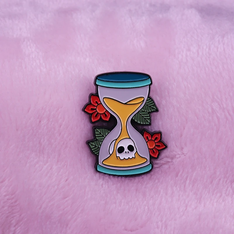 Death time brooch skull flower hourglass punk fashion style addtion