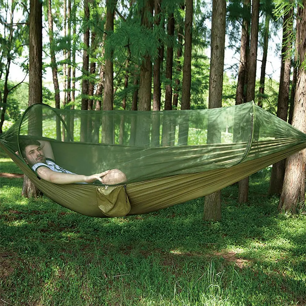2021 hamak kempingowy z moskitierą Pop-Up przenośne hamaki spadochronowe na zewnątrz Swing Sleeping hamak Camping Stuff