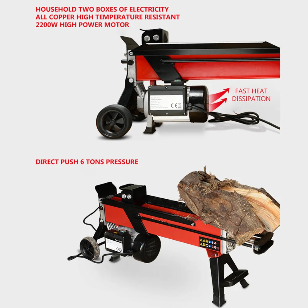 Hydraulic Wood Splitter Firewood Wood Choppers 6T 220V Electric Wood Cutting Machine Woodworking Tools