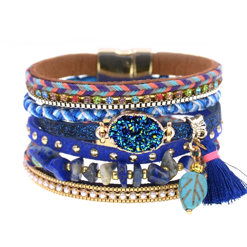 WELLMORE bohemia bracelets for women stone leather bracelets 3 size multilayer charm Bracelets & Bangles Female fashion Jewelry