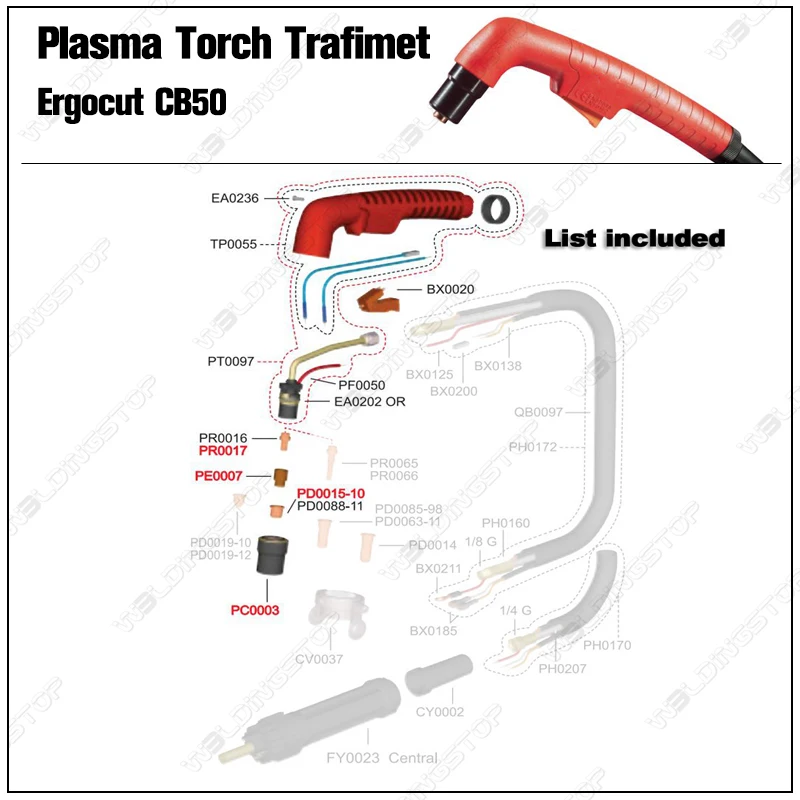 Cabezal de antorcha PF0050 compatible con Eastwood Versa Cut 40A Trafimet Ergocut CB50 antorcha cortadora de plasma, paquete/1