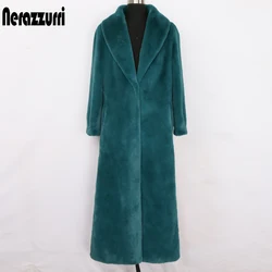 Nerazzurri Winter Maxi Flauschigen faux pelzmantel frauen lange hülse schal kragen X-lange flauschigen pelzigen mantel mode 2022 6xl 7xl