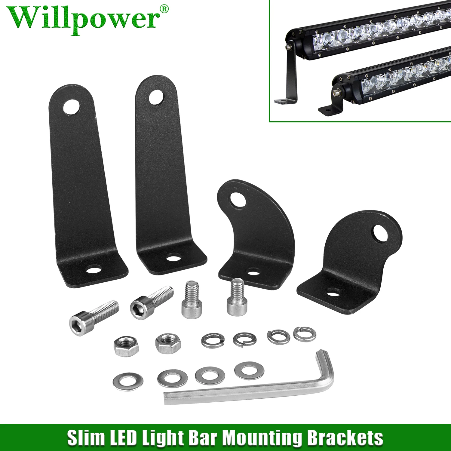 Universal Slim Lightbar Side Mounting Brackets Thin LED Work Light Bar Bracket Holder Single Row LED Bar Mounts Kit 2 Height