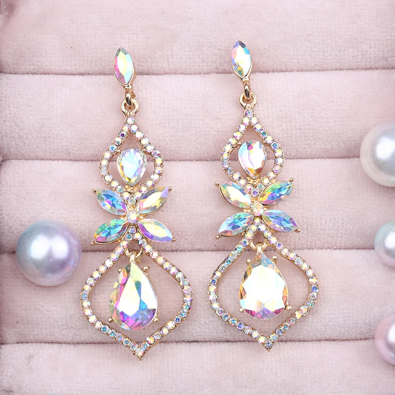 VEYO Vintage Hollow Crystal Rhinestone Drop Earrings Luxury Bridal Wedding Drop Earrings for Women Fashion Jewelry New Gift