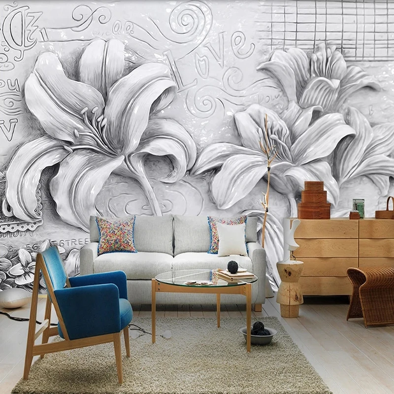 Kustom Nordic Modern bunga yang indah dinding kain Wallpaper Mural ruang tamu Sofa latar belakang dinding dekorasi rumah kertas dinding De Parede 3D