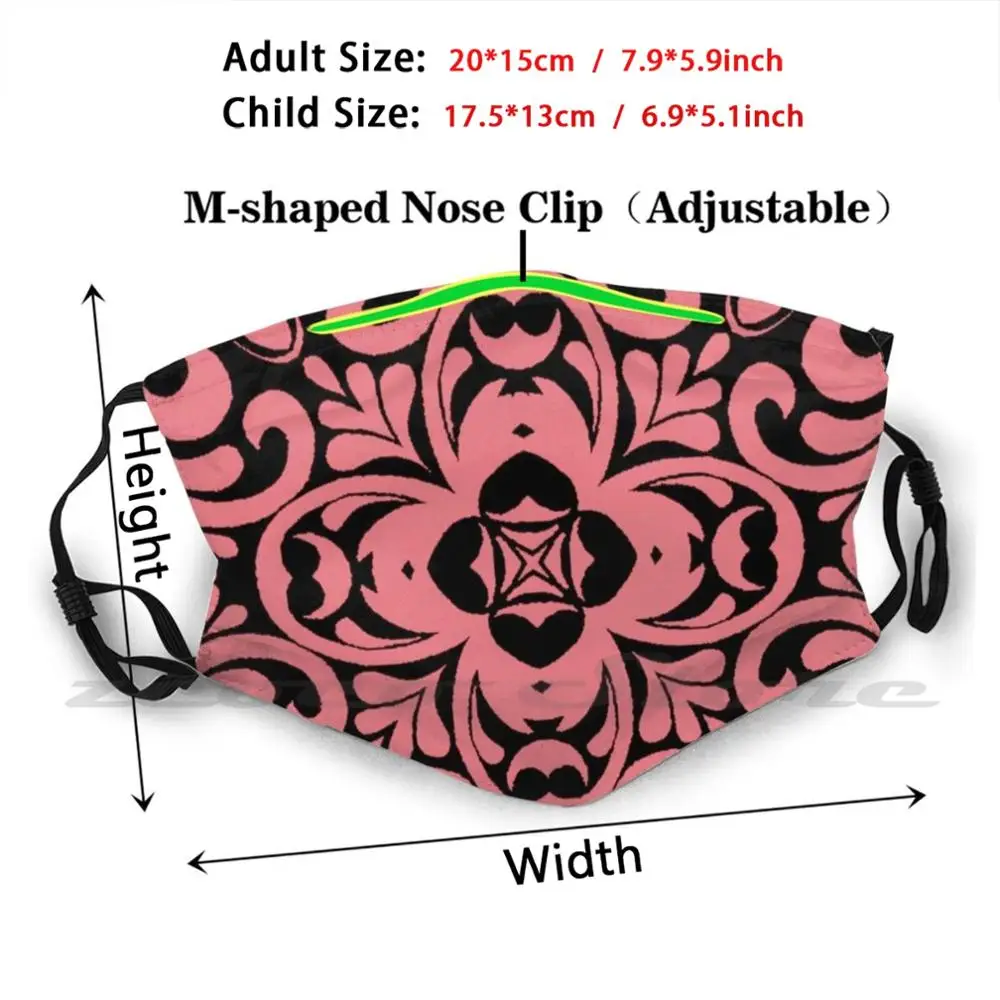 Loseta Rosa Mask DIY Washable Filter Pm2.5 Mouth Trending Rosa Black Concentric Design Double Mirror Pattern Bud Motif Flower