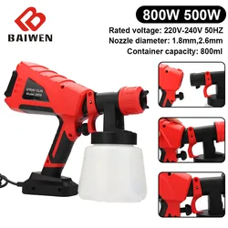 500W/800W Spray Gun High Power Electric Handheld Paint Sprayer 800ml Household Paint Sprayer High Pressure Flow Control Airbrush