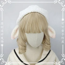 Lolita Sheep Ears Beret Cute Girl Heart Hat Lamb Wool Three-Dimensional Beret Handmade Plush Bonnet