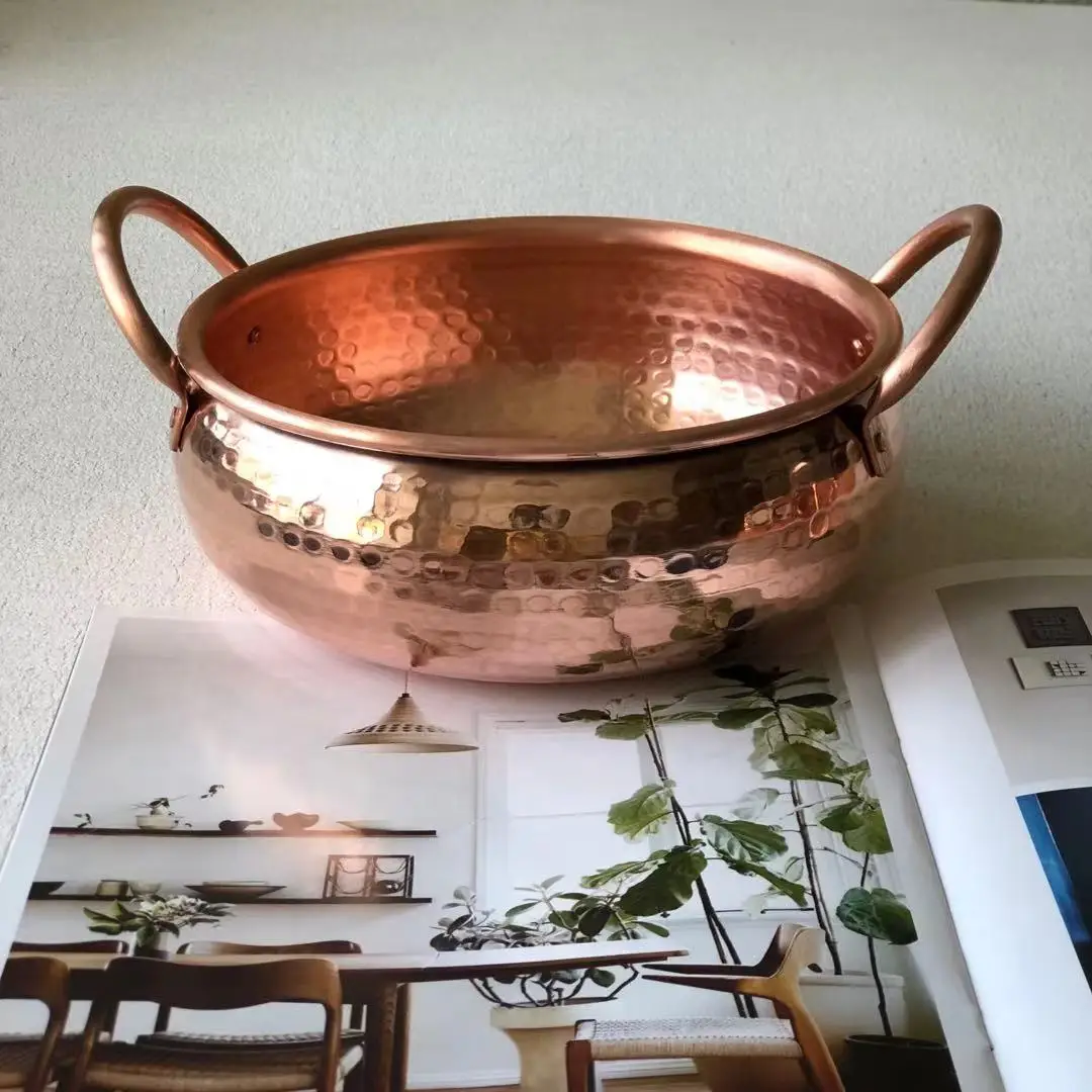 Copper Salad Bowls for Home Kitchen Decor, Mixing Serving Bowl, Cooking Pot, Decorative Copper Bowl, 7 in