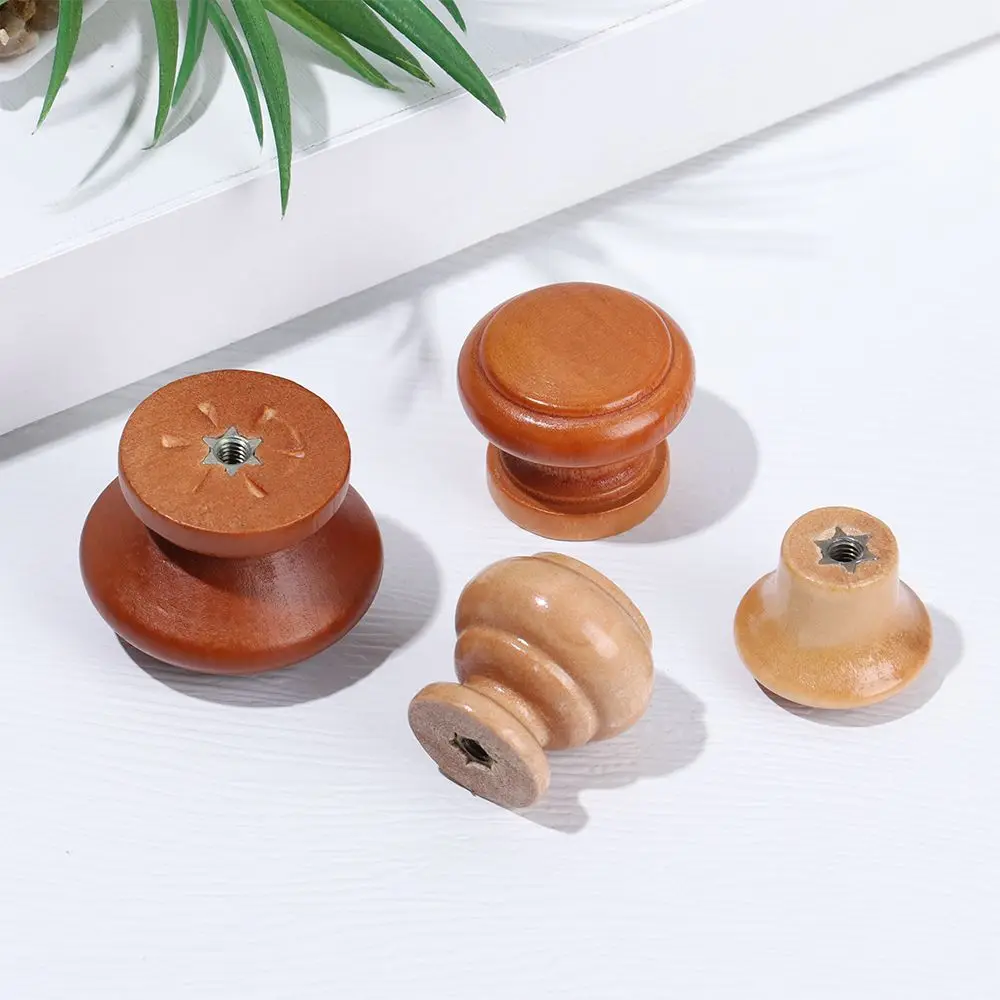 1Pcs Natural Wood Kitchen Cabinet Drawer Knobs Cupboard Wardrobe Dresser Furniture Handle Furniture Hardware with Screw