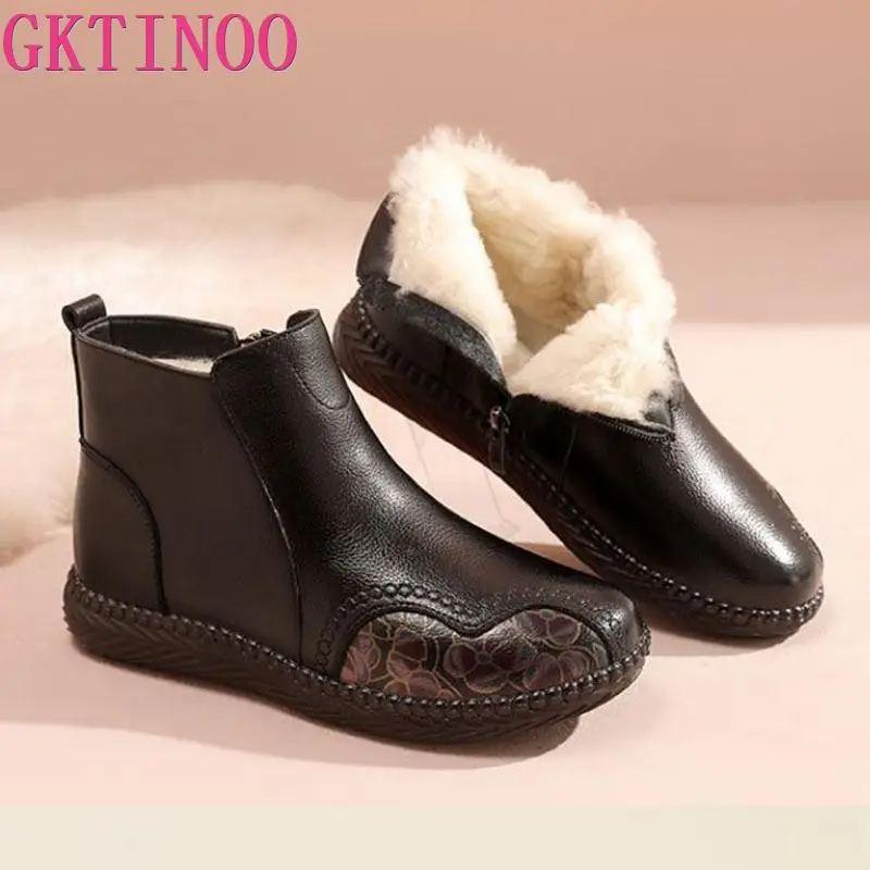 GKTINOO moda inverno donna stivaletti in vera pelle donna stivali da neve caldi in lana spessa madre stivaletti antiscivolo impermeabili