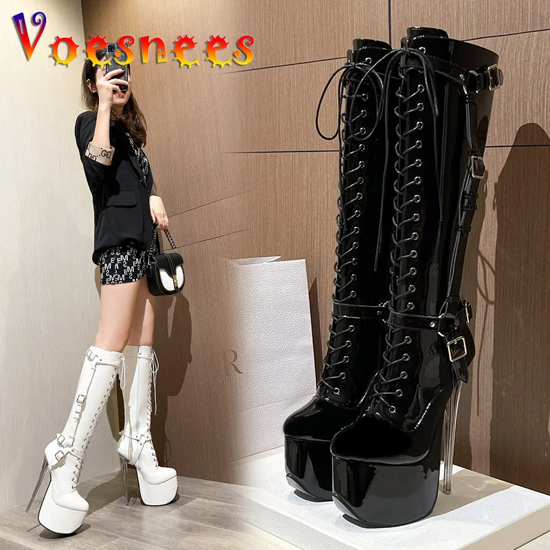 2022 New Detachable Long Tube Boots Decorative Buckle Band Zip Stiletto Women Shoes High Platform Models Catwalk Fashion Boots