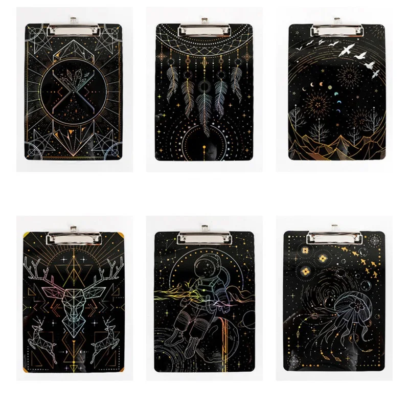 A4 Starry Sky Acrylic Clipboard Bill Clip Mat Writing Splint Hanging Folder Student Painting Pad Board School Office Supply