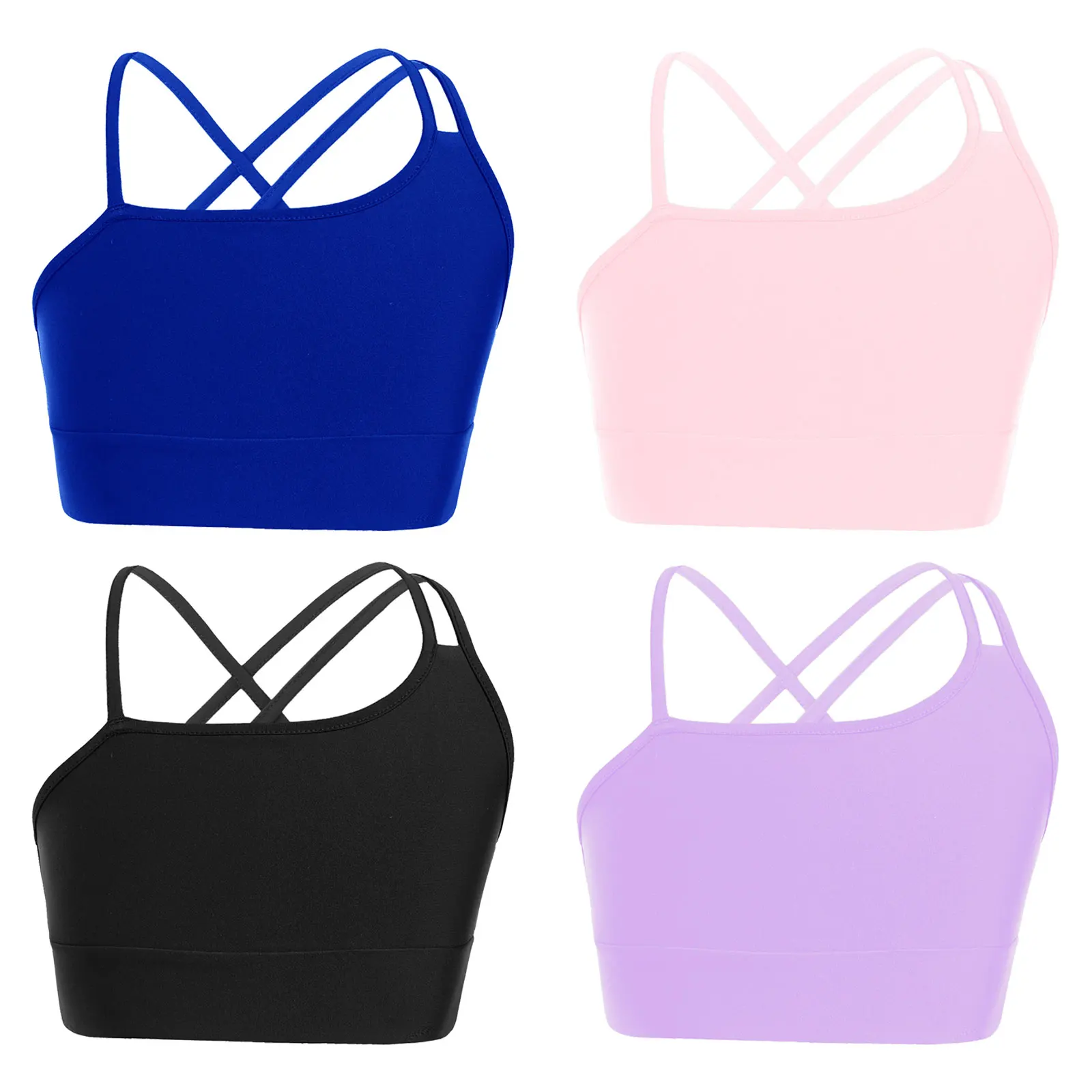 Summer Kids Girls Crop Top Spaghetti Straps Sleeveless Strappy Open Back Tops Children Gymnastics Yoga Workout Sport Vest