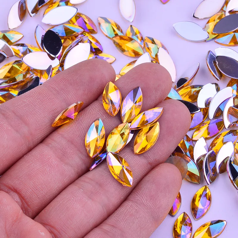 JUNAO 5*10mm 7*15mm Mixed Color AB Horse Eye Rhinestones Flat Back Acrylic Gems Crystal Stickers Non Hotfix Scrapbook Strass