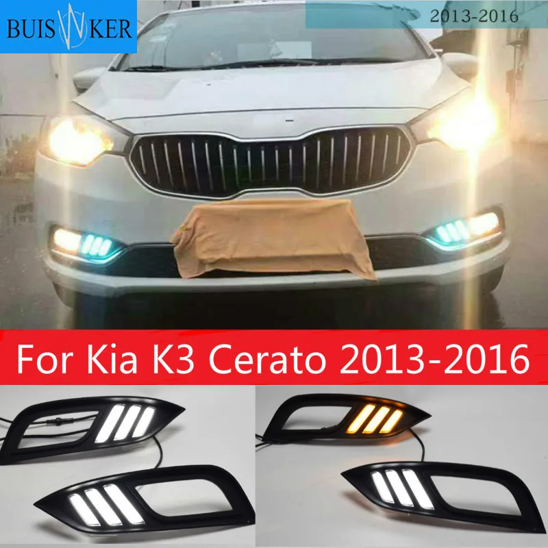 

Led Daytime Running Lights DRL fog lamp cover with Yellow Turning Signal Function For Kia K3 Cerato 2013 2014 2015 2016