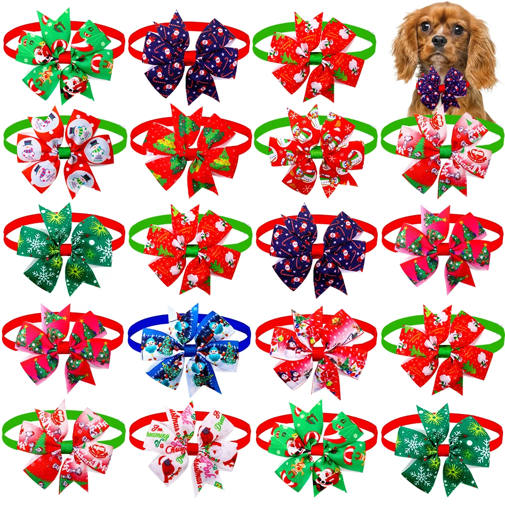 

100pcs Dog Christmas Accessories Dog Bow Tie Pet Dog Cat Xmas Bowties Neckties Small Dog Holiday Party Grooming Accessores