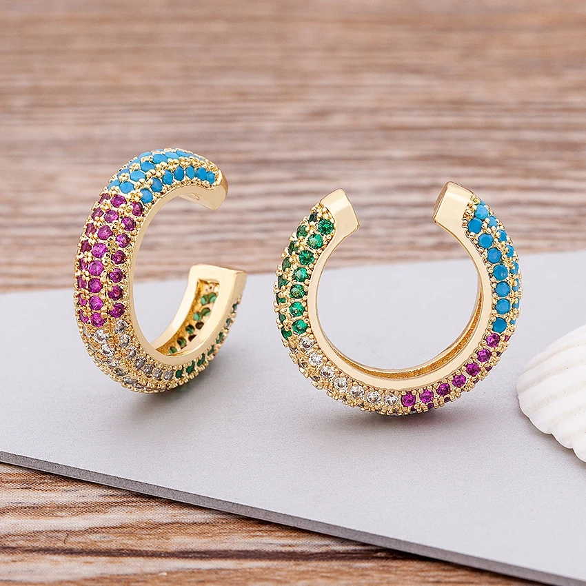 Nidin New Fashion 13 Styles Copper Zircon Wrap Earring Tragus Body Jewelry Ear Cuff Clip Nose Ring Fake Piercing Snug Earrings
