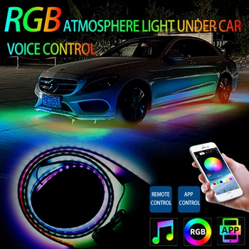 4 style 12V Flowing Color RGB LED Strip Under Car 60cm 90*120cm Tube Underglow Underbody System Neon Light Bluetooth App Control