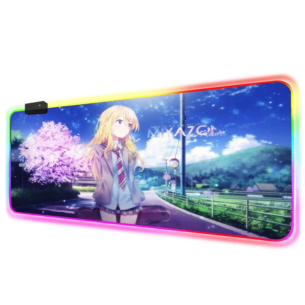 Your Lie Anime LED Light Mousepad RGB Keyboard Cover Desk-mat Colorful Surface Mouse Pad Waterproof Multi-size Computer