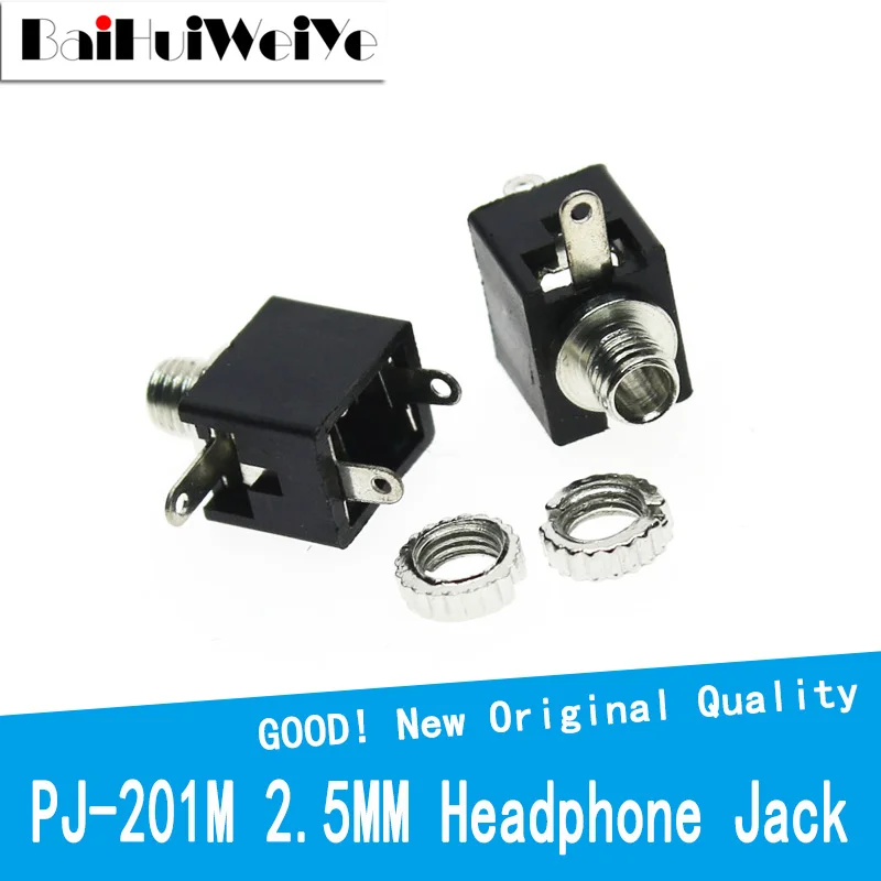 20PCS/LOT PJ-201M PJ201M 2.5MM Headphone Jack Audio Jack Connector 2.5 Mono Audio Socket PJ201 3 Feet 3Pin