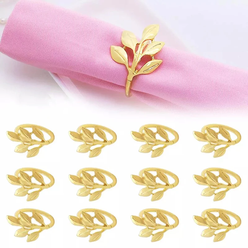 6pcs Metal Hotel Napkin Holder Leaves Napkin Rings For Wedding Party Banquet Baptismal Shower Home Dining Table Decoration